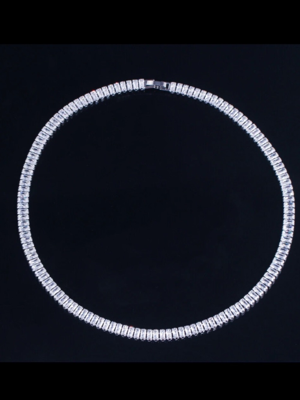 Dazzling 925 Silver Plated Baguette high quality Cubic Zirconia Tennis Necklace